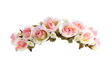 Pink Roses Flower Crown Front View Isolated On White Background With Clipping Paths