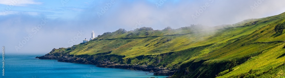 Start Point Cliffs Sea Fret over Cliffs, Start Point Lighthouse, Trinity House and South ...