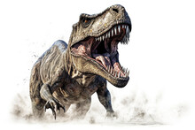 Tyrannosaurus Rex. Dinosaur, Realistic Image. White Background. Ai Illustration, Fantasy Digital Painting, Generative AI
