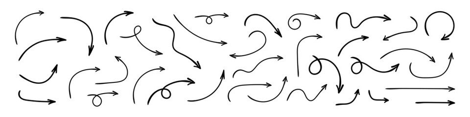 Wall Mural - hand drawn curved arrows . sketch doodle style. collection of pointers.