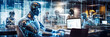 © shokokoart - Arbeitsplatz mit Roboter und Mensch. Zukunftsvision. Generiert mit KI