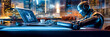 © shokokoart - Arbeitsplatz mit Roboter und Mensch. Zukunftsvision. Generiert mit KI