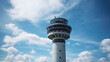 air traffic control tower with a blue sky as background. low angle. Generative AI