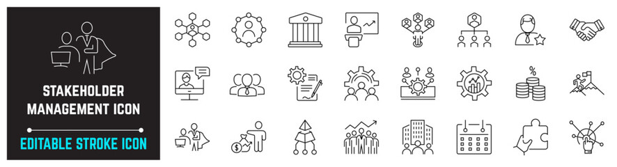 Wall Mural - Stakeholder icon includes business leadership, human resource management, team work, Success, Project Stake holders Editable Stroke Icon