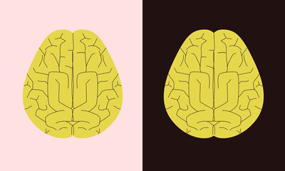 Set of two human brain pictures on light and dark background. Geometric style simplified shapes drawing.