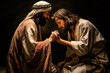Jesus Christ healing and praying with a sinful man giving hope of eternal life Generative AI Illustration