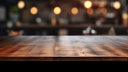 AI rendered empty table with blurred modern kitchen backdrop