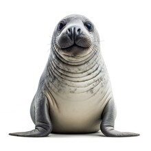 Funny Elephant Seal On White Background Generative AI