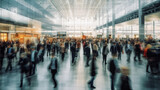 Fototapeta Londyn - Dynamic Airport Terminal: Rushing People in Motion Blur. Generative AI.