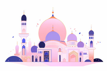 Wall Mural - Beautiful ornate muslim religious mosque simple illustration style . Generative ai