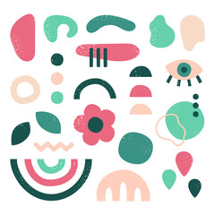 Wall Mural - abstract hand drawn elements. cartoon graphic shapes, modern liquid objects, fabric scribble texture