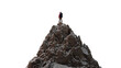 Rocky Mountain Peak with man Standing. Transparent background. Adventure Concept. 3d Rendering
