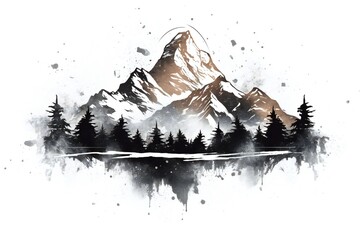 Mountains tattoo design element on white background Generative AI