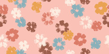 Abstract Floral Seamless Pattern In Pale Warm Colors. Colorful Endless Background. Grunge Dirty Spots, Natural Forms, Leaves, Flowers.