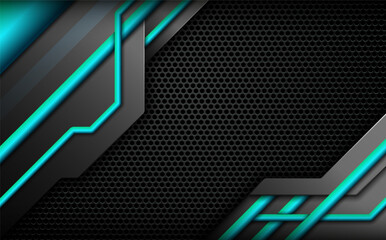 Wall Mural - Dark gaming technology banner, abstract black and blue futuristic surface background