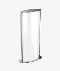 Sticker - Blank curved totem poster light advertising display stand. 3d illustration.