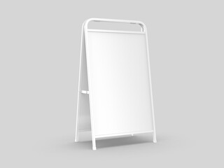 Wall Mural - Blank Double Sided Sidewalk Sign A Frame Dry Erase Folding Sandwich Chalkboard. 3d illustration.