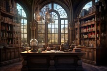 Mysterious Alchemy Office In An Ancient Palace: Ancient Mysteries And Digital Art Awaits, Generative AI