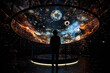 © ADDICTIVE STOCK - Generative AI illustration of museum anonymous visitor watching projection of amazing universe planets and stars in planetarium