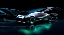 Artificial Intelligence Generated Futuristic Streamlined Car Prototype Design On Abstract Background. Generative AI