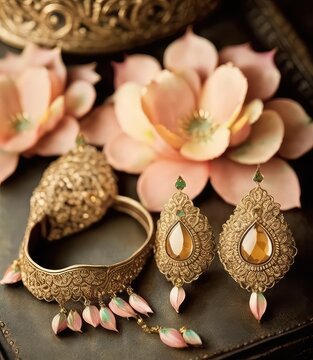 modern indian wedding jewelry wallpaper for a fashionable bride generative ai