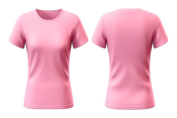 Wall Mural - Pink plain women's t-shirt mockup with front and back views, isolated on transparent background