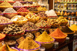 United Arab Emirates, Dubai district Deira, spice market, April 2023. Old traditional souk for spices and herbs. Curry, masala, pepper, dried blossoms, paprika, saffron, red pepper, mint, kind teas.