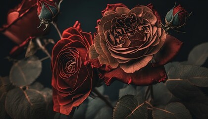 Wall Mural - red roses in close-up generative ai