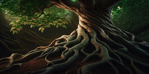 Wall Mural - image of a woodland tree taken up close generative ai