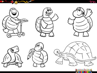 Wall Mural - cartoon turtles animal characters set coloring page