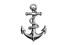 Ship Sea Anchor And Rope In Vintage Engraving Style. Sketch Hand Drawn Vector Illustration