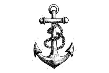 ship sea anchor and rope in vintage engraving style. sketch hand drawn vector illustration