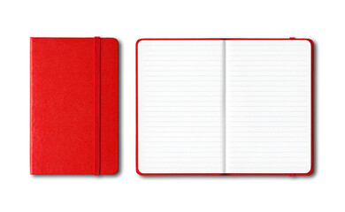 Wall Mural - Red closed and open lined notebooks isolated on transparent background