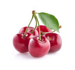 Cherries in closeup with leaf