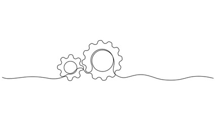 Wall Mural - animated continuous single line drawing of gear wheels, gear line art animation