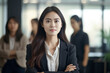 © Катерина Євтехова - Asian woman in a team discussion, asian woman working, close up depiction, digital photo, portrait, looking at camera, natural light, affinity, bright background Generative AI