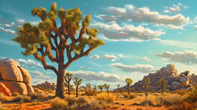 Sunlight Shining Through Joshua Tree In The Mojave Desert, Dusk, Joshua. Generative Ai
