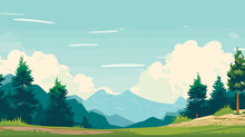 Spring Landscape Background, Simple, Vector Illustration