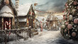 View of a Christmas village covered in snow, North pole, Santa's Village, AI-Generated image, KI, Poster, Postcard