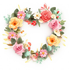 Sticker - Flowers wreath in the shape of heart. AI generated