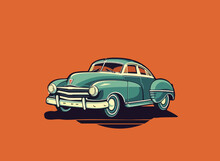 Green Classic Retro Car On An Isolated Background. Vector Illustration