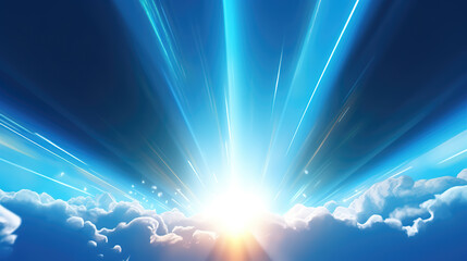 Wall Mural - beautiful sun is shining through the sky, impressive blue anime artwork, ai generated image