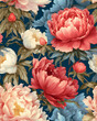 Hand drawing wallpaper tileable pattern of peonies created with Generative AI technology