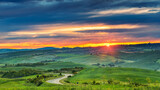 Fototapeta Na ścianę - Beautiful Tuscany panoramic landscape at sunrise, Italy