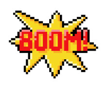 Pixel 8-bit Boom Effect As Video Game Style Element Vector Illustration