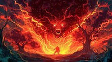 A Fire Elemental Raging Out Of Control . Fantasy Concept , Illustration Painting. Generative Ai