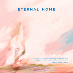 Impressionistic Pastel Sailboat w/ Bible verse, 2 Corinthians 5:1 KJV - Eternal Home- Blue & Pink - Digital Painting, Illustration, Art, Artwork, Design, Background, Backdrop, or Wallpaper