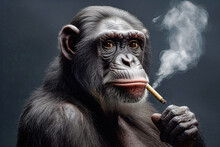Portrait Of A Monkey With A Cigarette Ai Generation High Quality Photo