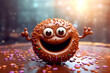 Cute chocolate donut with eyes. Generative AI. Hilarious character for children's comic book, video game. National Donut Day or Fat Thursday. Funny illustration for pizzeria, cafe, fast food, menu