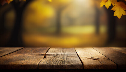 Wall Mural - Empty wooden table with autumn theme in background